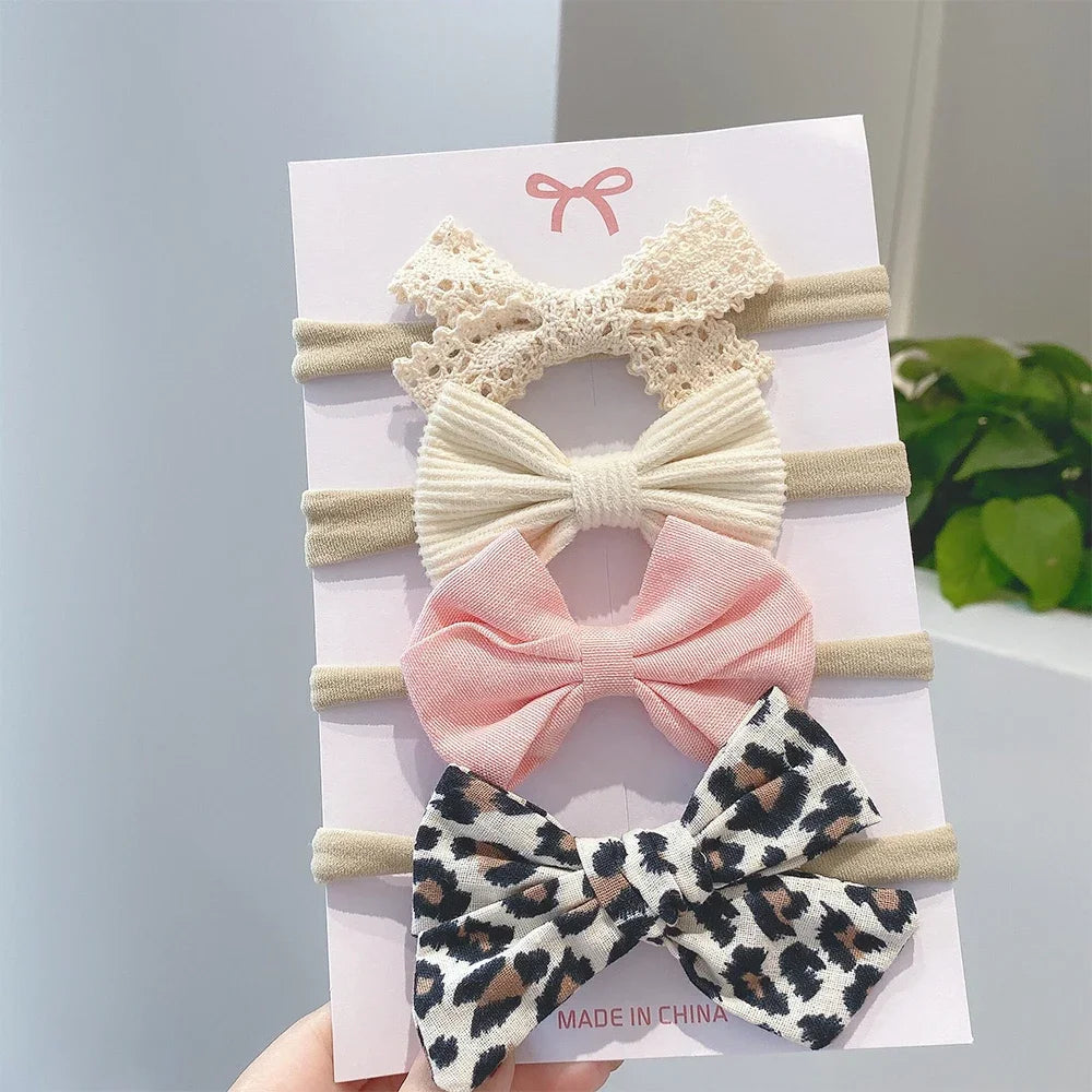 4Pcs/Set Flower Bows Headband Baby Hairband for Girl Children Elastic Hair Bands Soft Toddler Newborn Cute Hair Accessories Gift