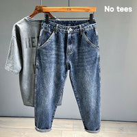 Men's Jeans Streetwear Fashion Tapered Pants Blue Casual Personality Vintage Male Clothing Slim Denim Trousers Brands