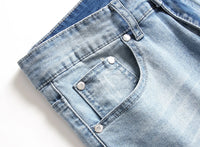 Punk Street Style Ripped Skinny Jeans Men Vintage Wash Solid Denim Trouser Mens Casual Slim Fit Pencil Denim Holes Pants 2024