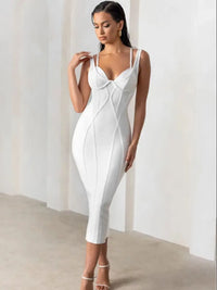 BEAUKEY 2023 For Women White Midi Bandage Dress Double Straps Criss Cross Dress Bodycon Runway Split Bustier Elegant Vestidos