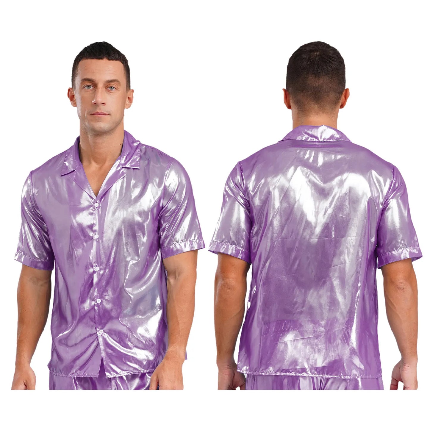Mens  Shine Button See Through Shirt Top for Disco Party Rave Outfits Turn-down Collar Hip Hop Blouses Beachwear Rave Clubwear
