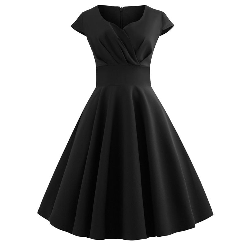 vintage dresses midi Pink Summer Dress Women V Neck Big Swing Vintage Dress Robe Femme Eleg – Mega Mart Center