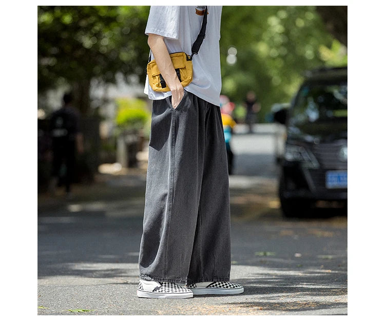 Men's Jeans Hip Hop Streetwear Skateboard Neutral Denim Trousers Men Jeans Wide Leg Denim Cargo Jean Pants Loose Straight Baggy