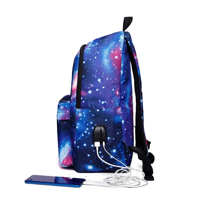 Men Canvas School Laptop Backpack Galaxy Star Universe Space USB Charging for Teenagers Boys Student Girls Bags Travel  Mochila