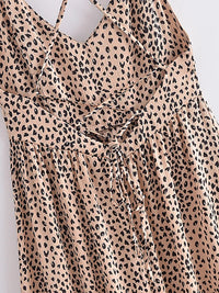 Vintage Chic Women Leopard Print V-neck Sleeveless Beach Bohemian Sundress Ladies Summer Sexy Backless Boho Maxi Dress Robe