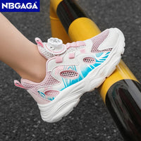 Summer Breathable Children’s Casual Shoes for Girls Rotating Button Sports Running Shoes Outdoor Fashion Flat Walking Sneakers