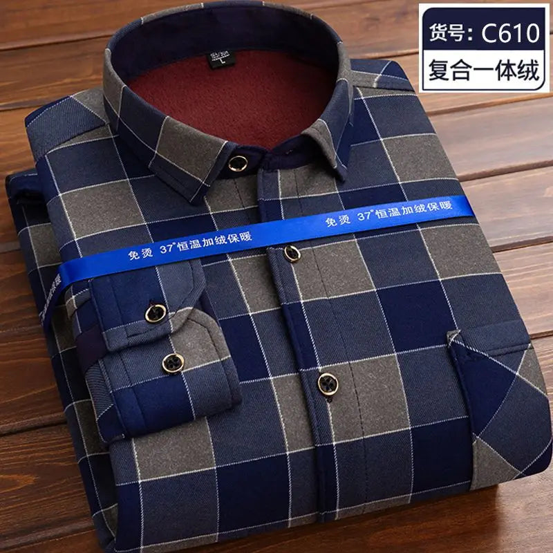 Autumn and Winter Men's Long-sleeved Fleece Shirt Thermal Shirt Plaid Jacket Clothes Men's Clothing Streetwear Men Shirts