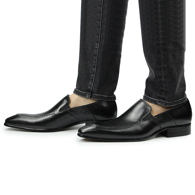 Purely Handmade Genuine Cow Leather Shoes Men's Sapato Social Formal Wedding Dress Shoes Loafers Pointed Toe Stylish Shoe
