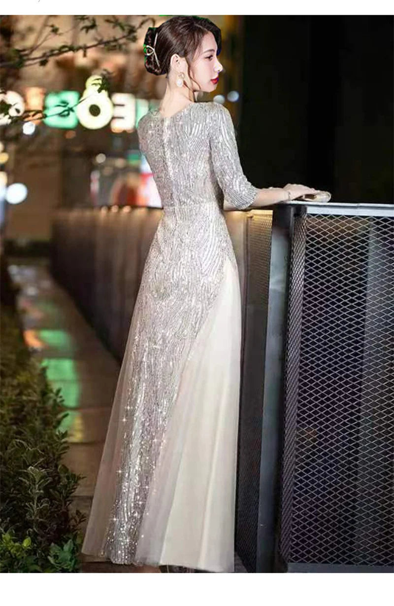 Evening Gown High-end Banquet Niche Light Luxury Host Steel Companion Conductor Choir Performance Costume Women's Long Dress WLF