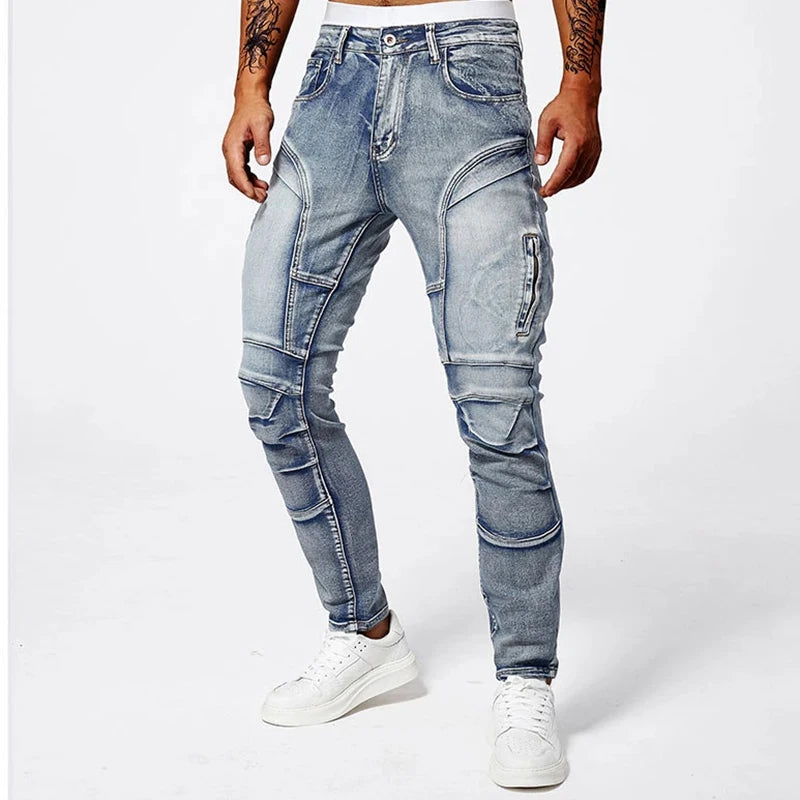 2025 Elastic Jeans Mens Small Straight Leg Denim Pants Outdoor Casual Motorcycle Pants High Street Classic High Quality Jeans