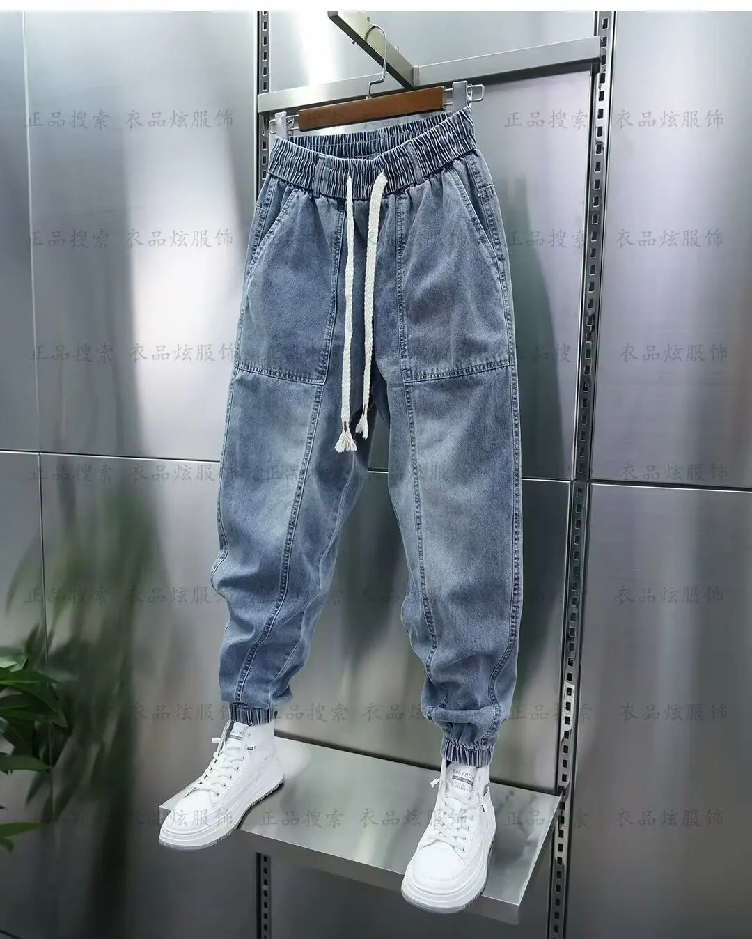 Men's Jeans Fashion Casual Jogger Harem Denim Pants Hip Hop elastic waist Letter printing jeans Male Trousers 2024 spring new