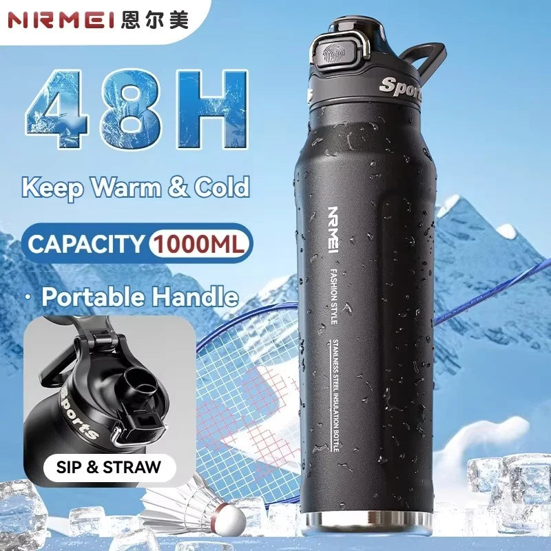 1L Insulated Water Bottle Stainless Steel Cold Hot Insulated Cup Vacuum Thermos Bottle Double Wall Flasks