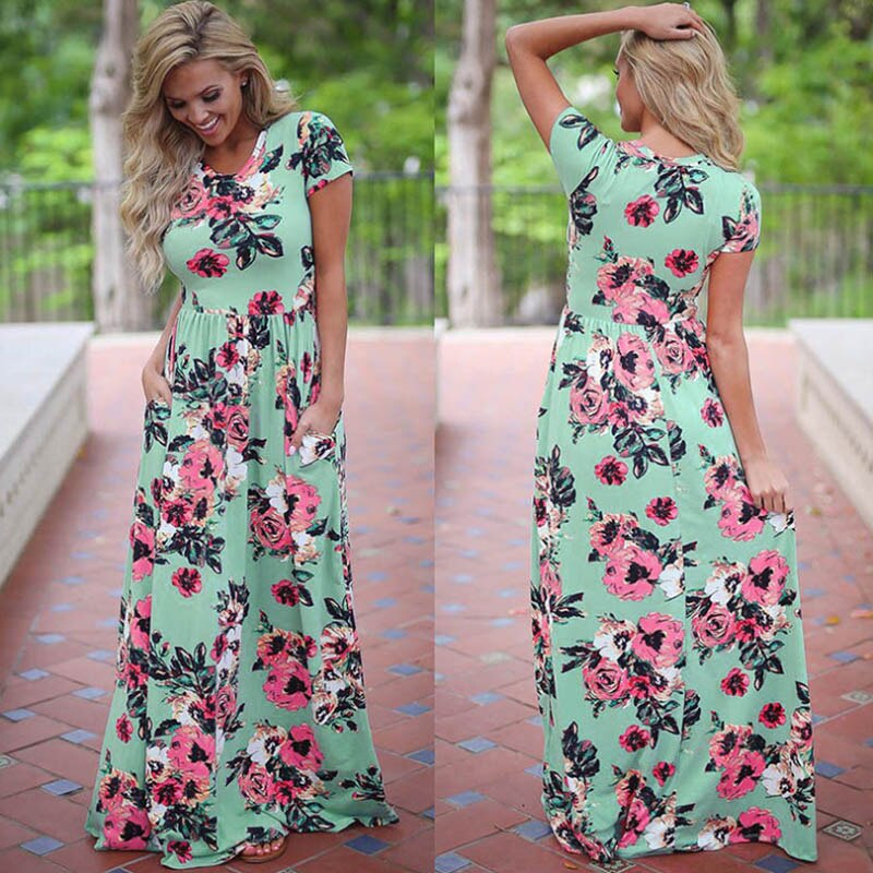 Summer Maxi Dress Women 2022 Pink Floral Print Boho Beach Dress Ladies Evening Party Long Dress Sundress Vestidos de festa 3XL