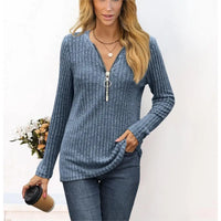 Women's Chest Zipper Pleated Long Sleeve T-Shirt Top Commute Style Iron-Free Processing Pure Color Other 100% Fabric