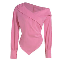 Women's T-Shirt Spring Summer Pink Off Shoulder Long Sleeve Cross Front Asymmetrical Hem Elegant Stylish Daily Casual Dating Top