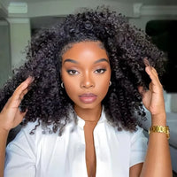 Glueless Human hair Wigs Kinky Curly Headband Wig Upgrade 3 IN 1 Half Wig With Drawstring Seamless Clip Ins Flip Over For Women