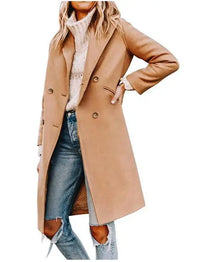 Women Autumn Winter 2022 New Woolen Trech Coat Mid-Length Solid Color Long Sleeve Double Breasted Button Fashion Coat