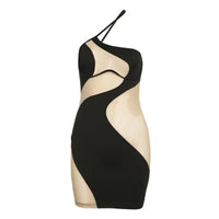 European and American style 2024 new women's fashion diagonal shoulder sexy perspective mesh slim fit wrap buttocks dress for