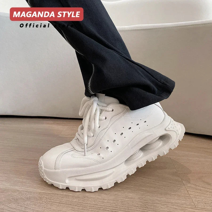 Sports shoes for men casual leather shoes street fashion brand design shock absorption soft sole height increasing dad shoes