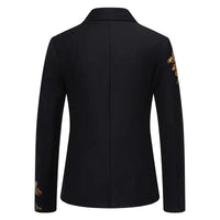 Metal-printed Men's Long-sleeved Suit Jacket, White V-neck Blazers, Wine Red Wedding Party Performance Coat.European Sizes M-3XL