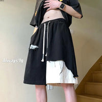 Denim Men's Summer Shorts Design Sense High Street Versatile Shorts Boys Contrasting Colors Irregular Splicing Ripped