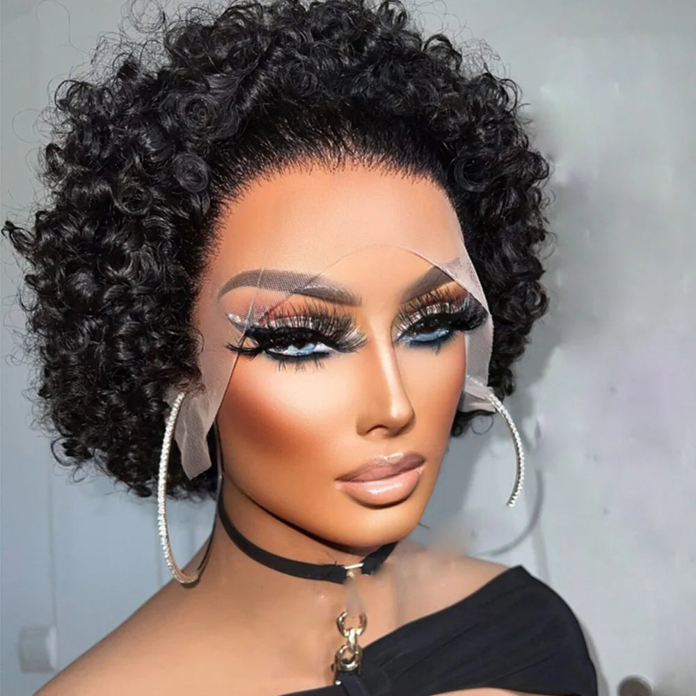 Pixie Curls 100% Human Hair 13x4 Lace Frontal Wigs Pixie Cut Short Bob Human Hair Wig Transparent Lace Front Human Hair Wig