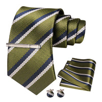 JEMYGINS Men Green Ties Striped Tie Paisley Silk Wedding Tie For Men Necktie Hanky Cufflink Set Party Business Fashion Designer