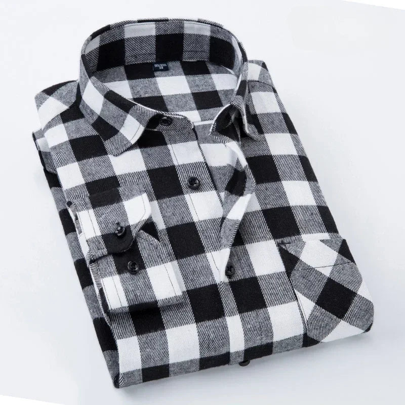 New in shirt fashion korean popular 40%cotton long-sleeve shirts for men slim fit plain shirt streetwear Casual plaid clothes