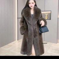 Faux Fur Coats Women Long Coat Thick Warm Turn Down Collar Open Stitch Spring Outerwear Jackets Elegant Splice Autumn Winter