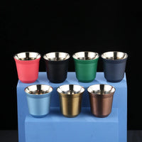 304 Stainless Steel Double-layer Coffee Cup Insulated Tea Cup Beer Cup Painted Espresso Cup Outdoor Portable Capsule Coffee Cup