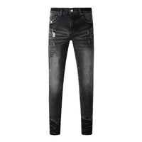 Fashion Top Quality Streetwear Distressed Men's Jeans  Vintage Low Rise Stretch Skinny Button Fly Ripped Hold Pants