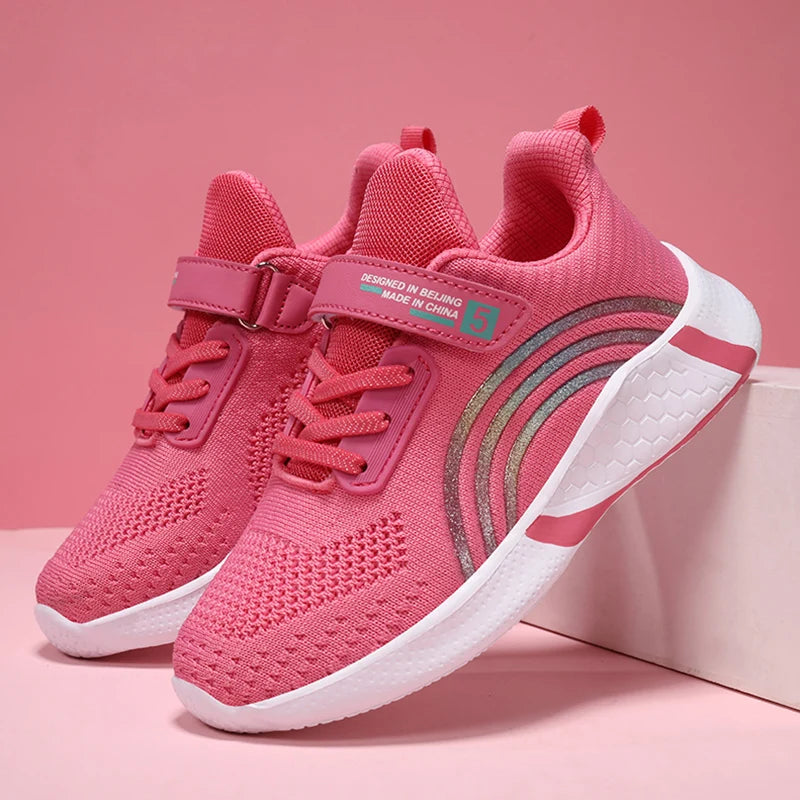 Spring Autumn Kids Girls Casual Shoes Child Breathable Mesh Sneakers Student's Anti-Slip Sport Walking Footwear Size 28-38