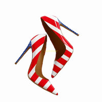 American Flag Prints Pointed Toe Pumps Sexy Thin Heel Mixed Colors Slip On New Arrivals Fashion Women High Heels