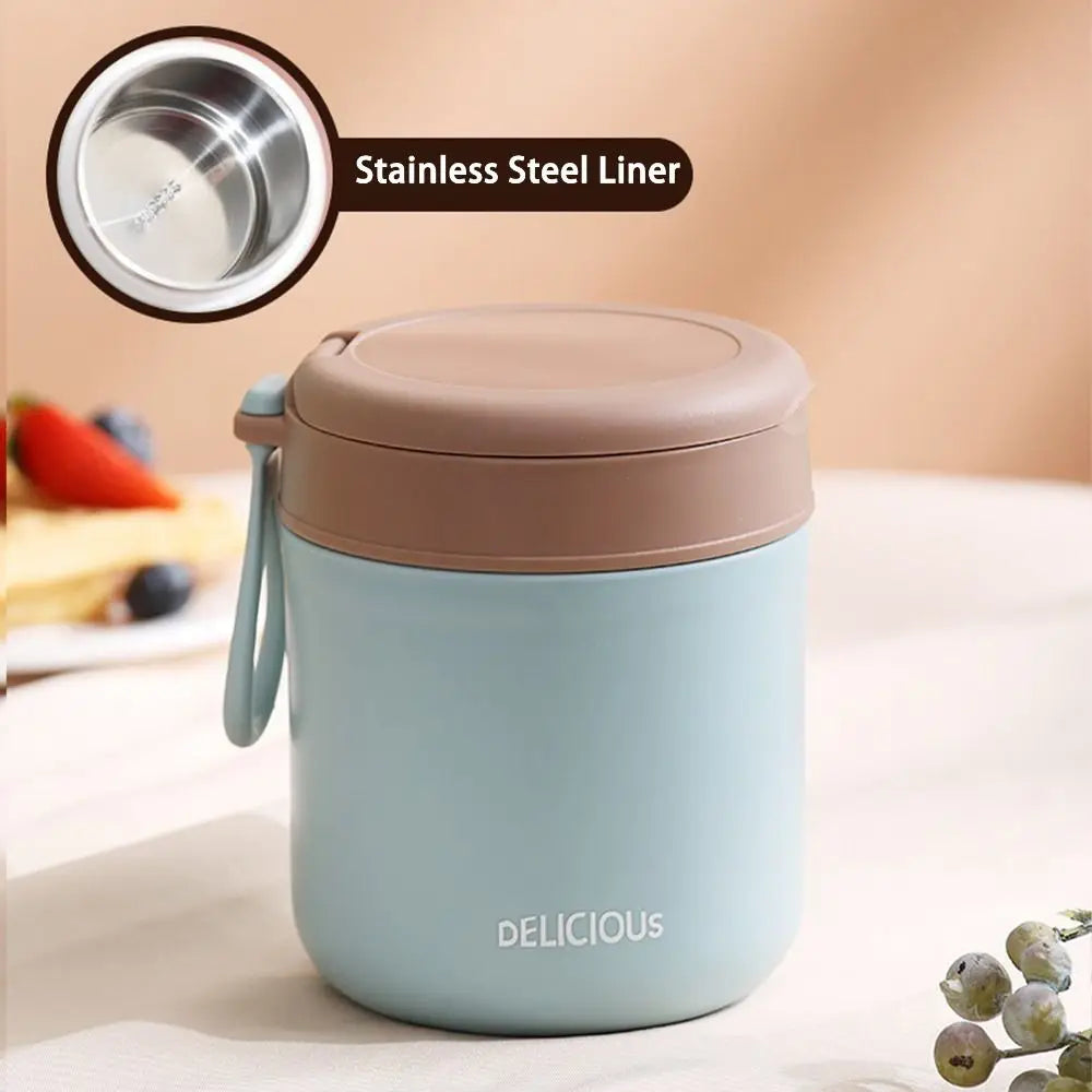 304 Stainless Steel Insulated Breakfast Cup Sealed Soup Bowl Wide Mouth Insulated-Food-Jars Porridge Cup with Spoon