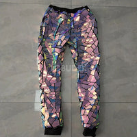 Purple Blue Laser Sequins Casual Pants Hip Hop Dancer Glitter Silver Mirror Trousers Nightclub Party Show Rave Outfit Costume