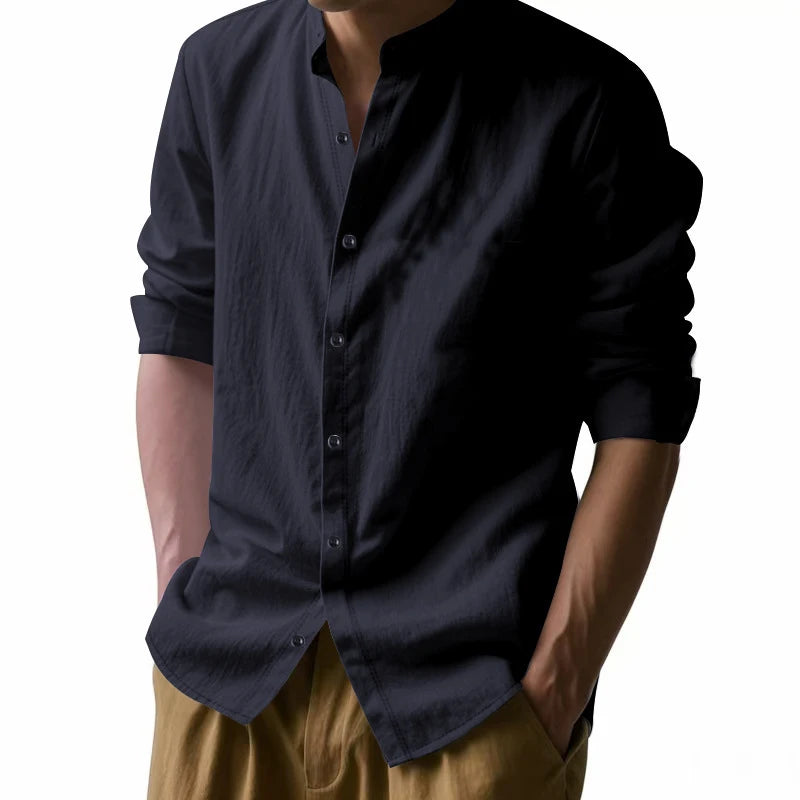 Mens Casual Long Sleeve Cotton Shirts Buttons Down Solid Plain Sleeve Summer Beach Shirts Lightweight Streetwear