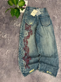 Y2K Fashion Pattern Embroidery Baggy Jeans Men and Women High Street Vintage Hip Hop Casual Couple High Quality Wide-leg Pants