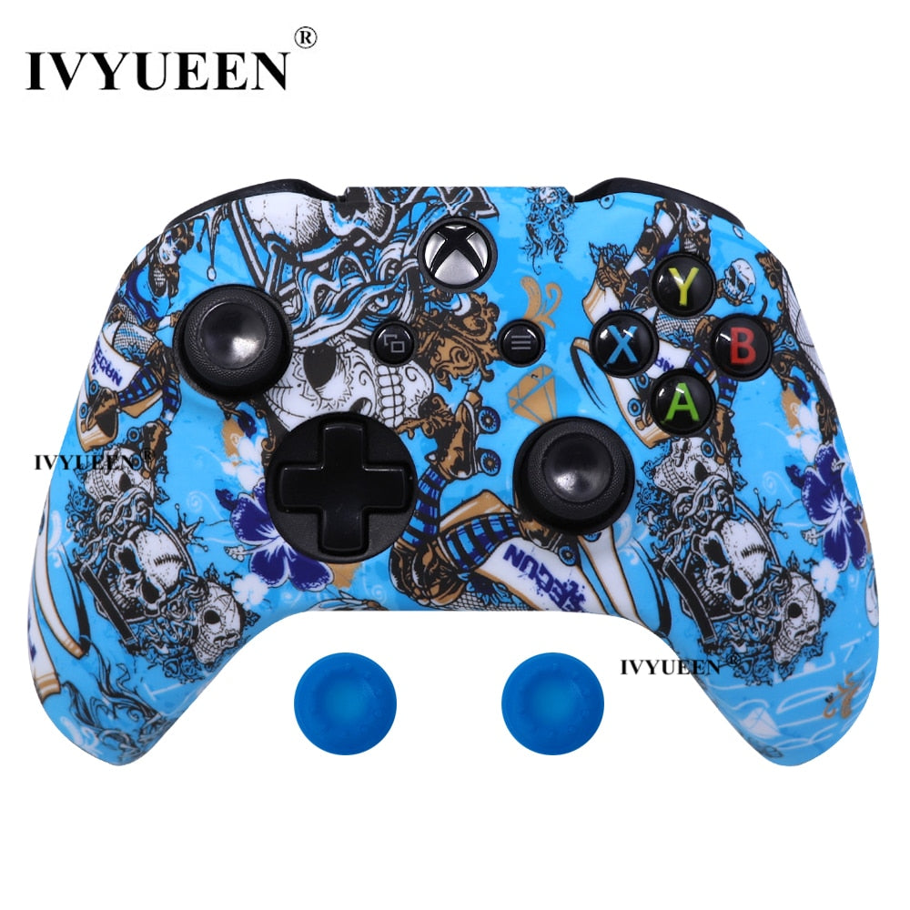 IVYUEEN Silicone Protective Skin Case for XBox One X S Controller Protector Water Transfer Printing Camouflage Cover Grips Caps