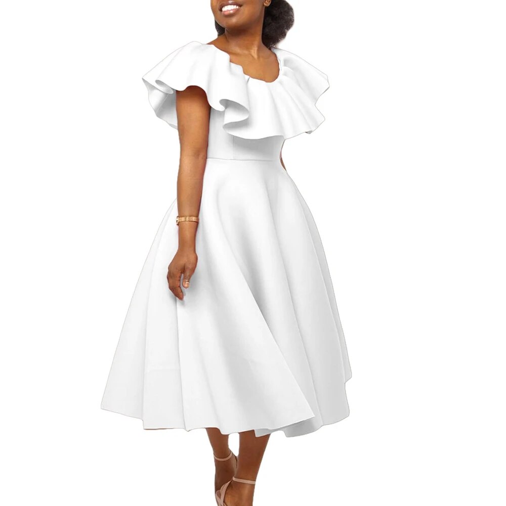 knee length dresses for ladies Church Dresses for Black Women African Fashion Ruffled O Neck Formal E –  Mega Mart Center