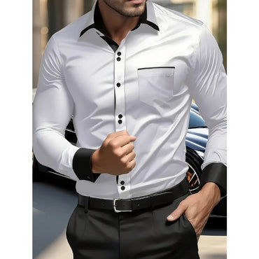 FGKKS New Men Shirts Brand Smart Business Long Sleeve Casual Classic Patchwork Elastic Black Male Dress Shirt