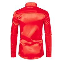 Men's Black Satin Luxury Dress Shirts Fashion Silk Smooth Tuxedo Shirt Solid Wedding Party Prom Casual Shirt Business Office