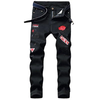 Men's Clothing 2023 Spring New Fashion Embroidery High Quality Slim Straight Jeans Trendy Pencil Mid-rise Pants Men's Trousers