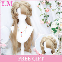 LM Synthetic Black Wig with Long Ponytail Short Straight Wig Lolita Cosplay Party Harajuku Blonde Wig With Bangs for Women