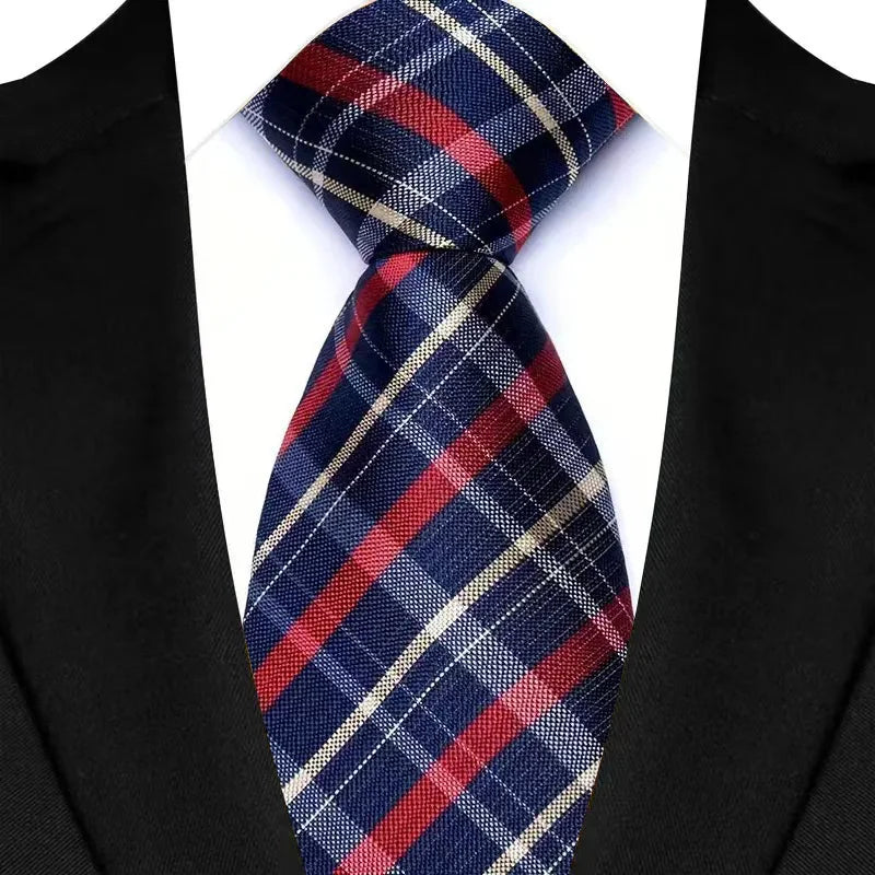 Luxury 8CM Mens Ties Plaid Checks Stripes Classic Business Necktie Jacquard Woven Neck ties For Men Groom Wedding Party Neckwear
