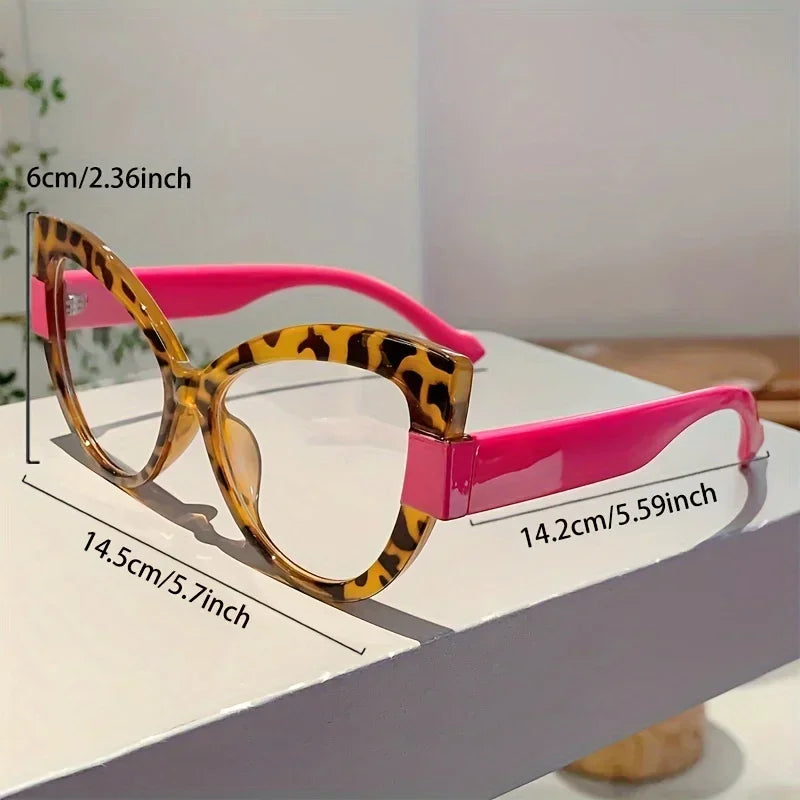 2025 New Fashionable and Versatile Cat Eye Glasses with Personalized Large Frame Color Blocking Design Anti-Blue Light Glasses