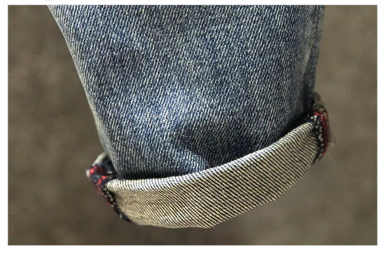 Men Jeans Long Pants Denim Pencil Pant Splice Simple Straight Trousers Slim Fit Casual High Waist Sheath Pocket Button Winter