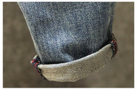 Men Jeans Long Pants Denim Pencil Pant Splice Simple Straight Trousers Slim Fit Casual High Waist Sheath Pocket Button Winter