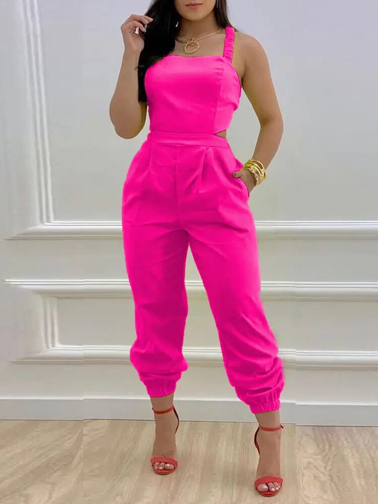 Elegant Jumpsuit Women Summer 2023 Fashion Butterfly Print Crisscross Lace Up Details Backless Long Jumpsuit Plus Size Rompers