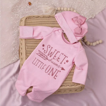 Ylsteed Newborn Photography Romper Jumpsuit with Bow Hat 'Hello World' Embroidery Infant Props for Coming Home Outfit Baby Gift