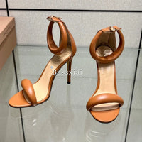 Genuine Leather One-Strap Sandals Women 10cm Stiletto Heel Back Zip Concise Style Modern Summer Shoes